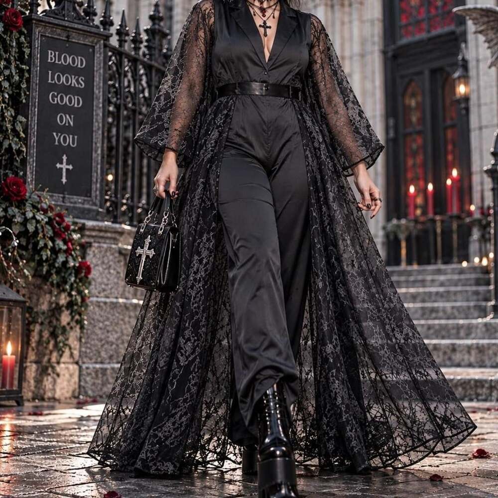 Xpluswear Black Sheer Overlay Jumpsuit